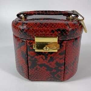 Vintage 1997 Wolf Designs Jewelry Box Red & Black Snakeskin Travel Lock and Key
